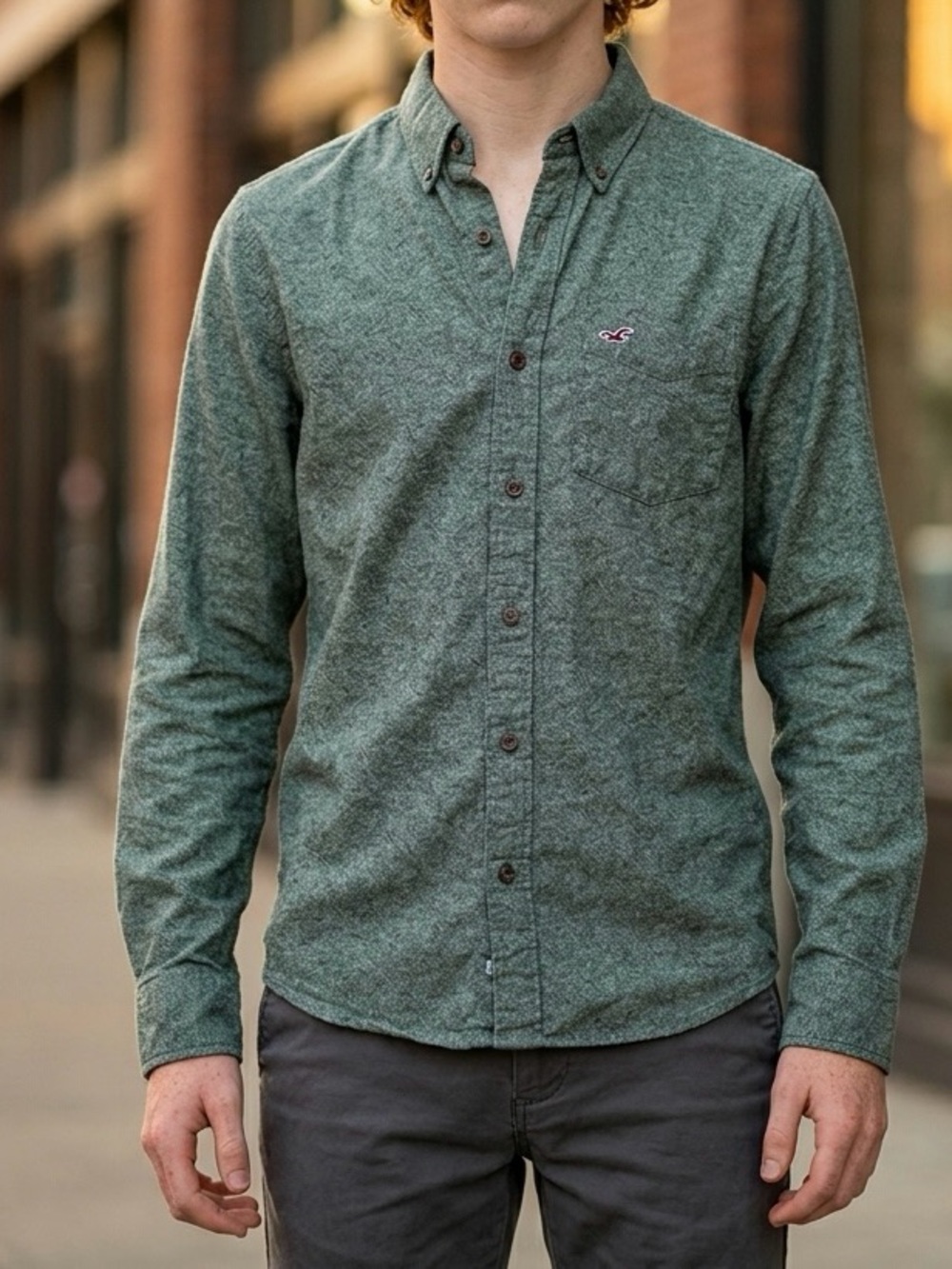 Hollister Men’s Long Sleeve Button Down Shirt Soft Green